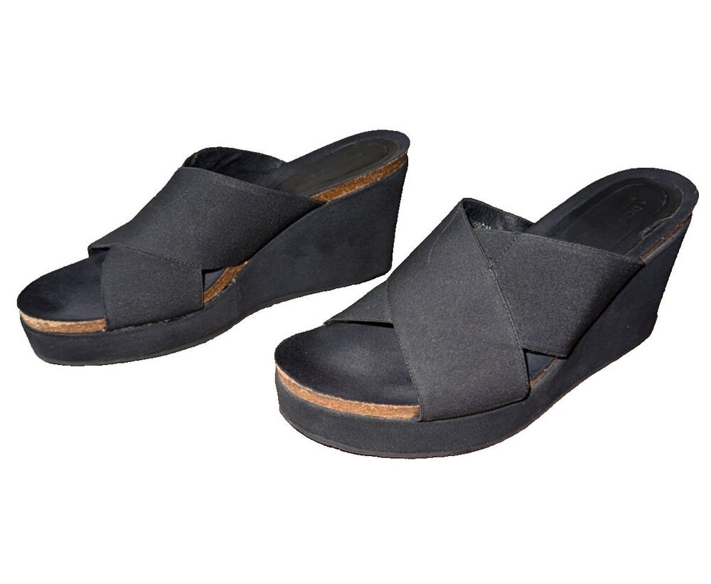 Donald J Pliner Bonbon Black Stretch Cork Suede Wedge Comfort Sandals 9M Spain